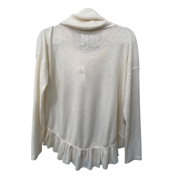 Anthropologie Maeve Addie Ruffled Hacci Pullover Size XS Cowl Neck Cream Neutral - Picture 4 of 8